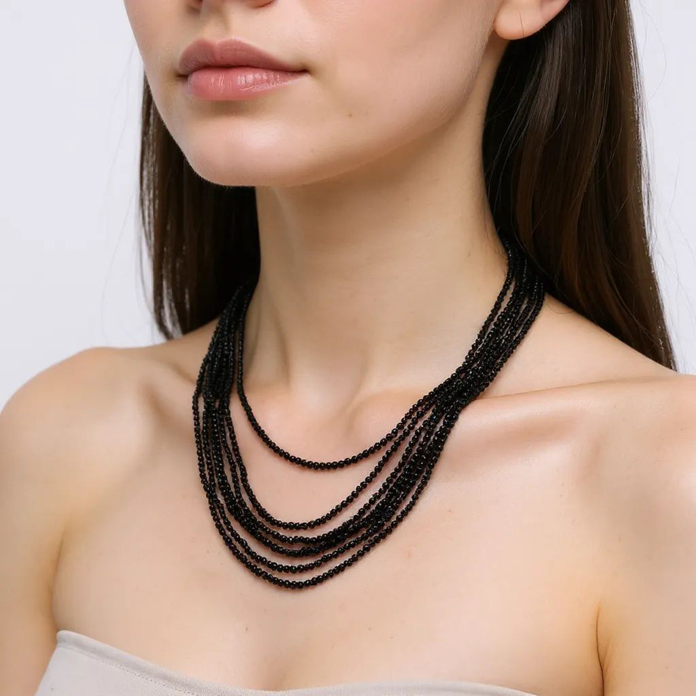 Black Spinel Endless Necklace 100" Long Beaded Wrap Layering Jewelry